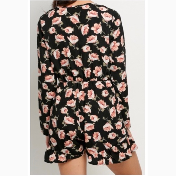 Black Floral Long Sleeve Romper - Picture 2 of 7
